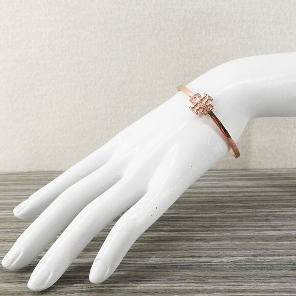 Tory Burch Britten Logo Cuff Bracelet Rose Gold OS - Picture 5 of 12